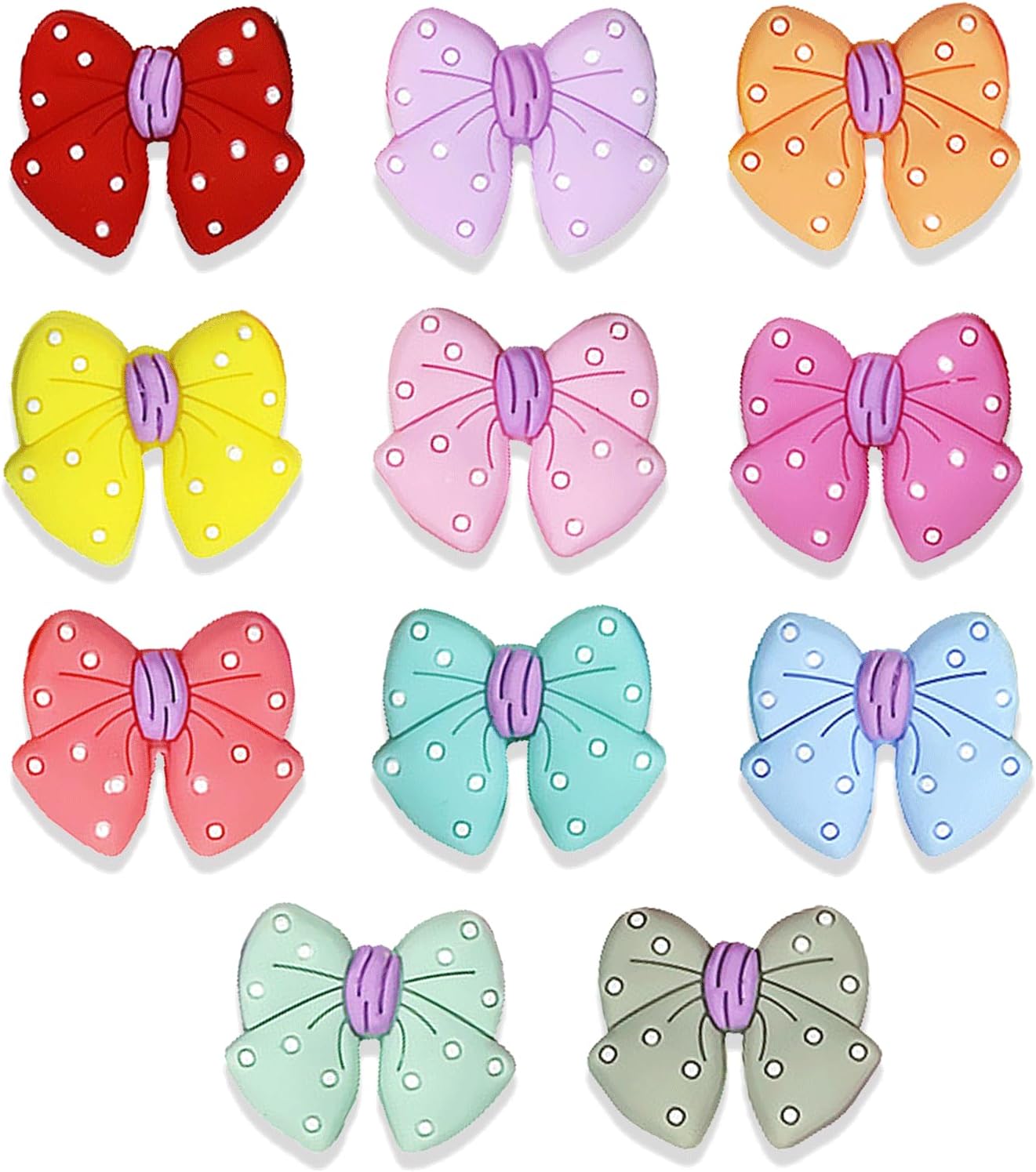 11PCS Polka Dot Bowknot Silicone Beads, Colorful Bow Silicone Focal Beads for Keychain Making, Creative Loose Beads Bulk for Pens DIY Handmade Crafts Necklace Bracelet Lanyard