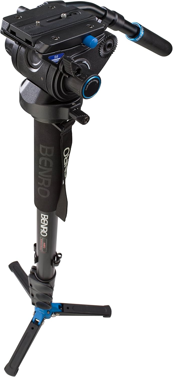 Benro Aluminum Series 4 Monopod w/ 3-Leg Locking Base and S6 Video Head (A48TDS6), Black