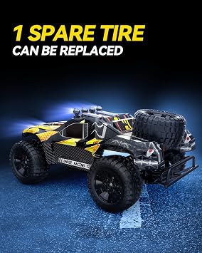 DEERC 9201E 1:10 RC Truck for Adults & Boys, 48 KPH 4WD Short Course RC Car with LED Lights, Functional Spare Tire, Metal Dog Bone, 2 Batteries, 40 Min, Hobby Grade All Terrain Remote Control Truck