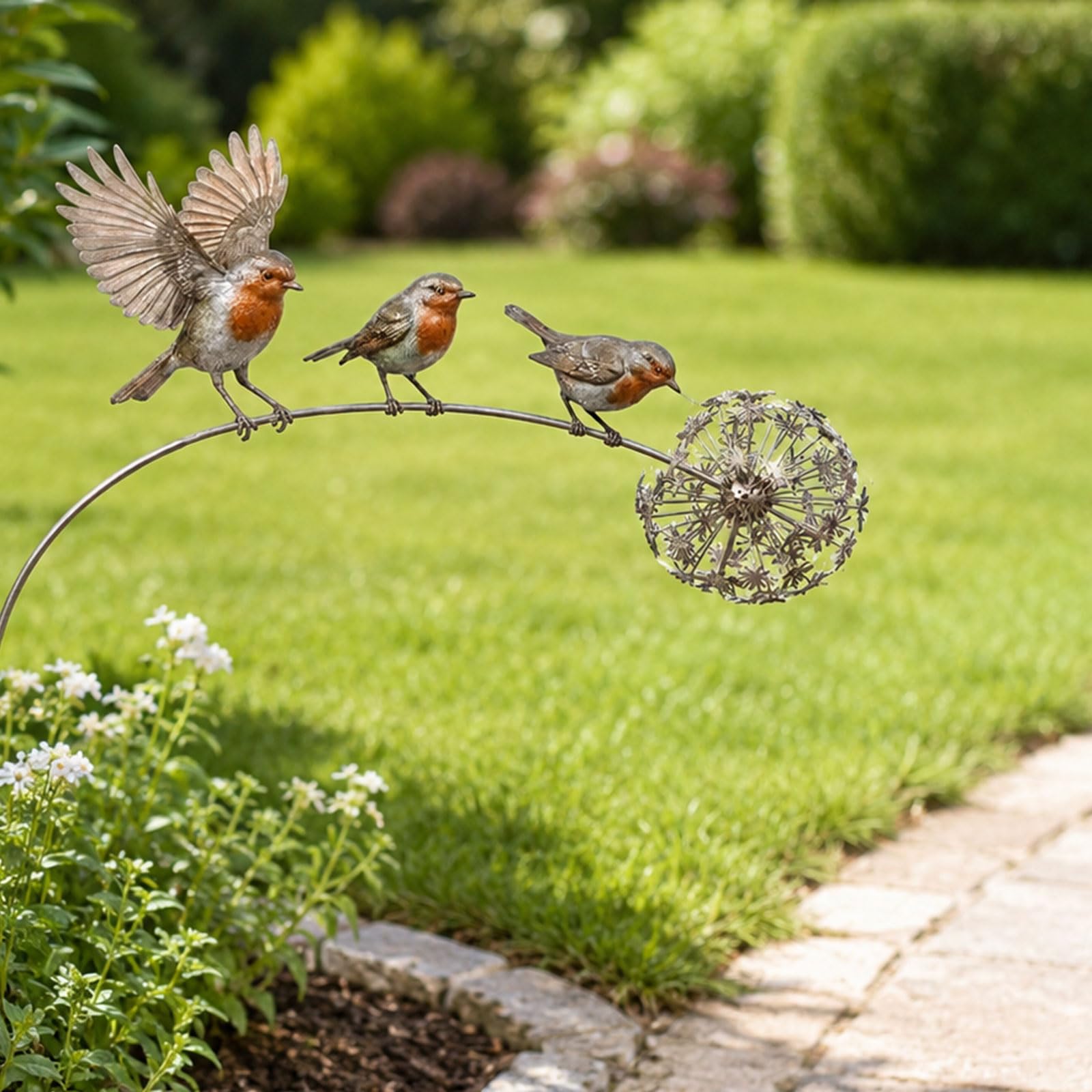 LWHZOFR Robin Garden Stake Ornaments, Memorial Garden Ornaments with Dandelion Accent, Metal Flowers for Gardens Decorations, Weather Resistant for Lawns Patio Flower Bed Backyard