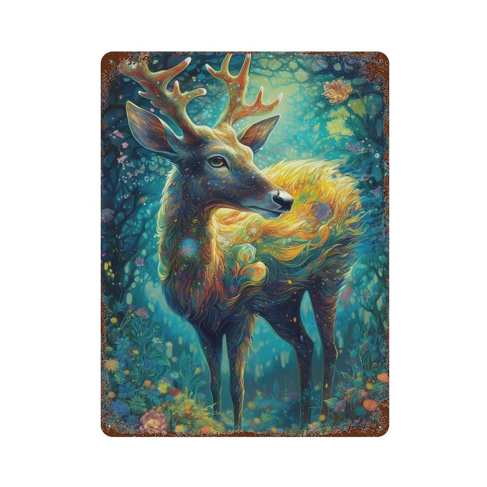 Deer Distressed Metal Wall Sign 15.7"x11.8", Rustic Home Decor for Living Room, Hallway And Home Decor