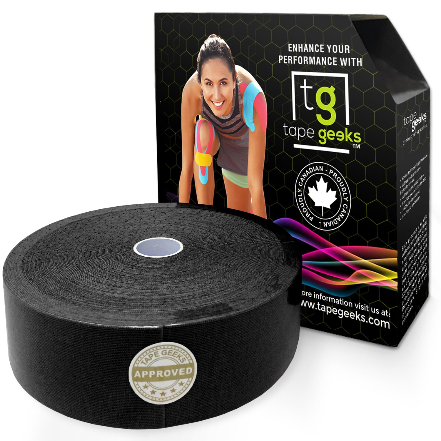 TapeGeeks Kinesiology Tape Waterproof Hypoallergenic Sports Tape for Sensitive Skin Strong Adhesive Latex-Free Athletic Muscle Support for Knee