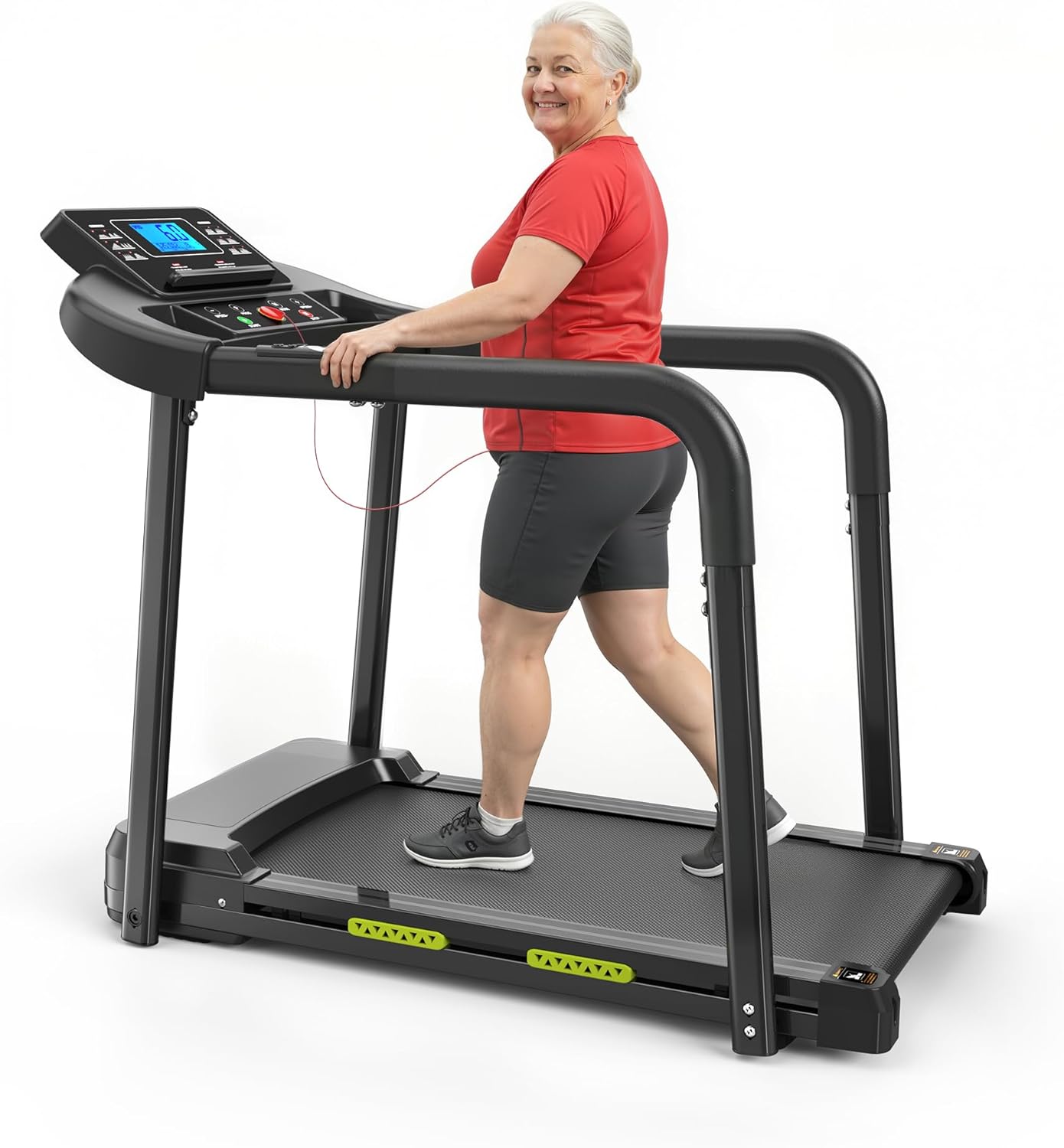 Treadmills for Seniors with Extended Handrails, 2.5HP Quiet Motor Walking Pad for Seniors, Treadmills for Home with Shock Absorption, Heart Rate Monitor, 300 lbs Capacity, 12 Programs