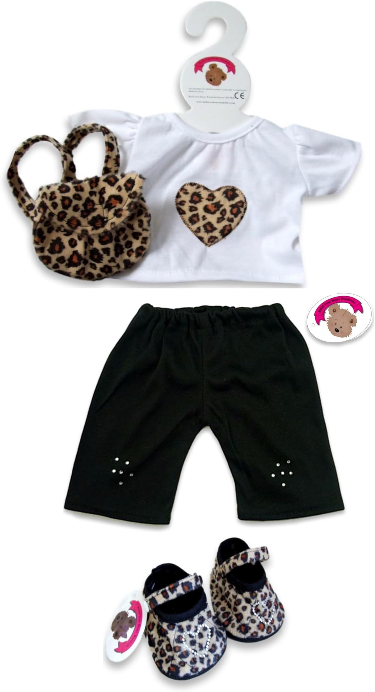 Build Your Bears Wardrobe Teddy Bear Clothes fits Build a Bear Teddies Leopard Heart Outfit Bag(blk)