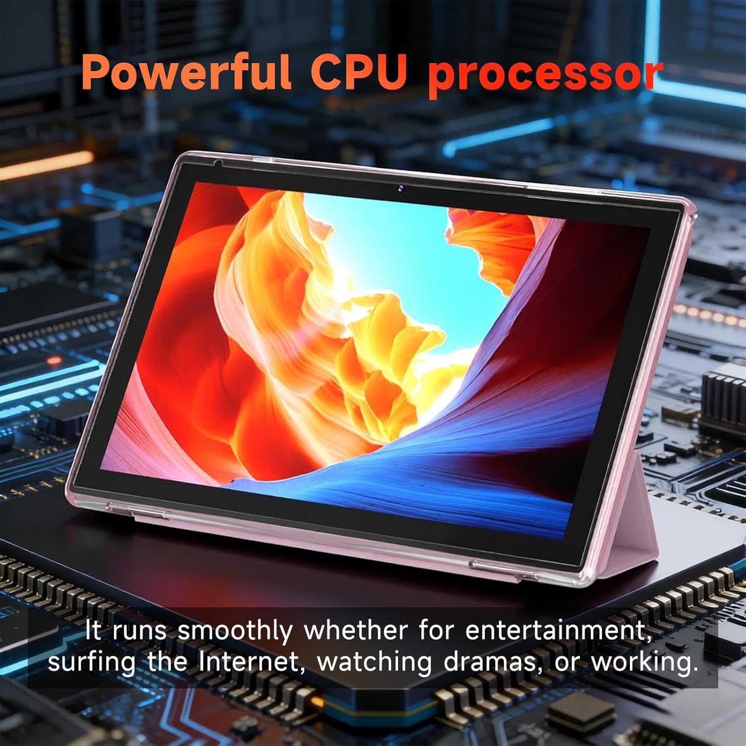 10.1 Inch Android 15 Tablet, 8GB RAM 32GB Storage, HD IPS Display, 5G WiFi 6,6000mAh Battery, Dual Camera for Video Call, Tab with Case & Stylus Pen for Work/Study Tablet with case (Pink)