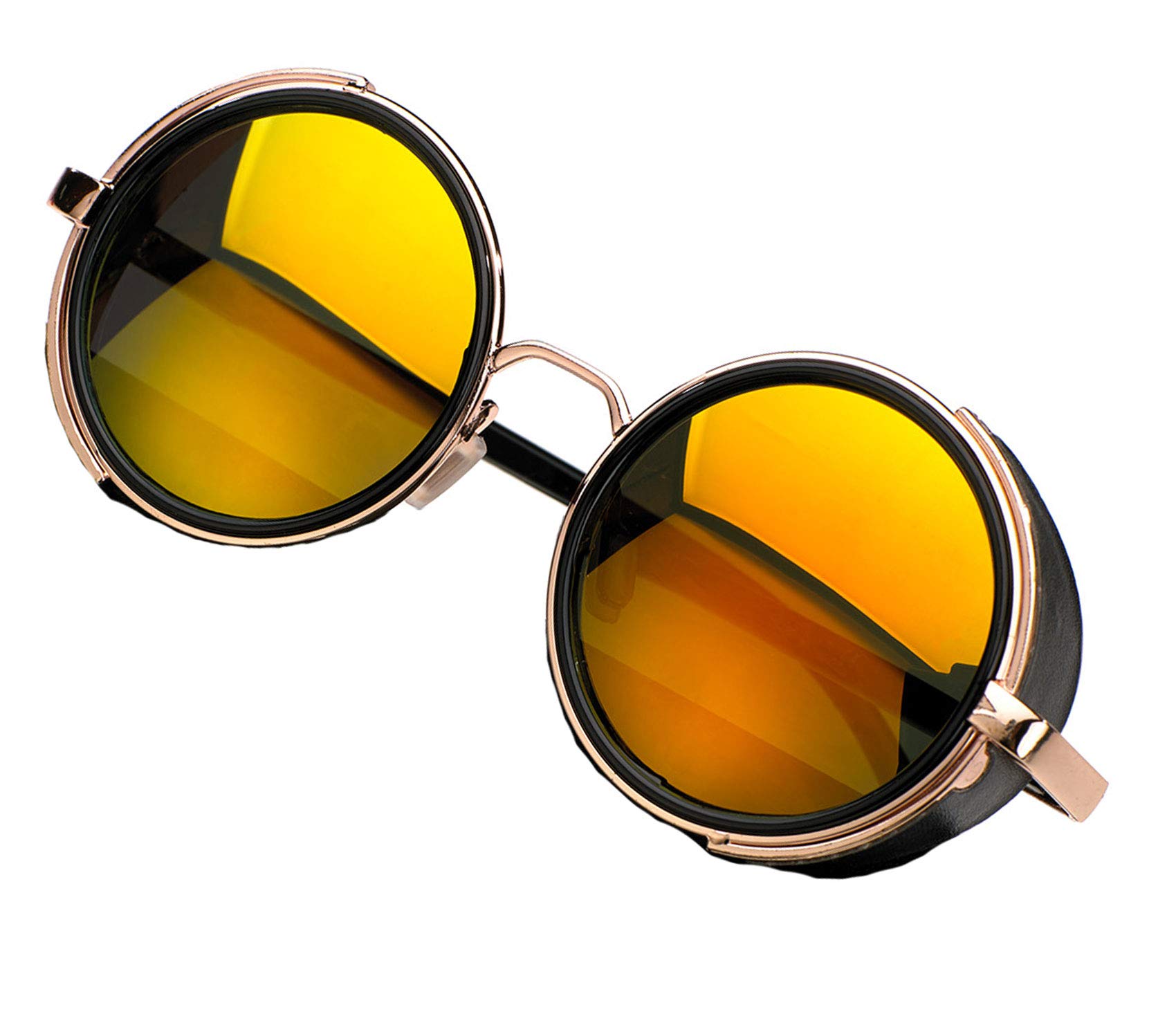 Unisex Round Steampunk Sunglasses Mirrored 50s Glasses Cyber Goggles MFAZ Morefaz Ltd (Rainbow Mirrored)