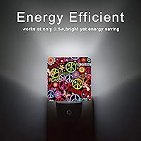 Vista 6 de lámpara nocturna de flores hippies de la paz, lámparas nocturnas enchufables hippies con sensor de atardecer a amanecer para dormitorio, baño y sala