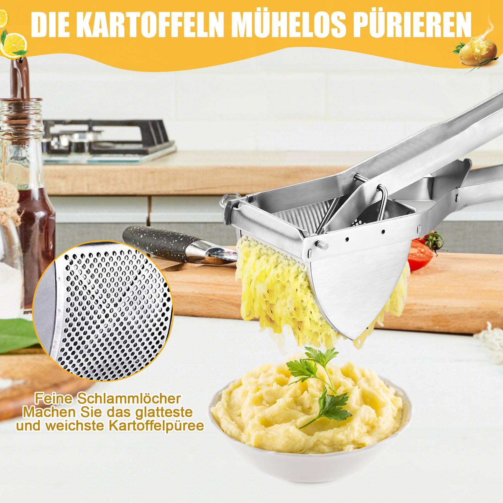 Schiacciapatate In Acciaio Inox - 2 Pezzi, Per Purè, Verdure E Frutta, Antiaderente E Lavabile In Lavastoviglie - Foto 9