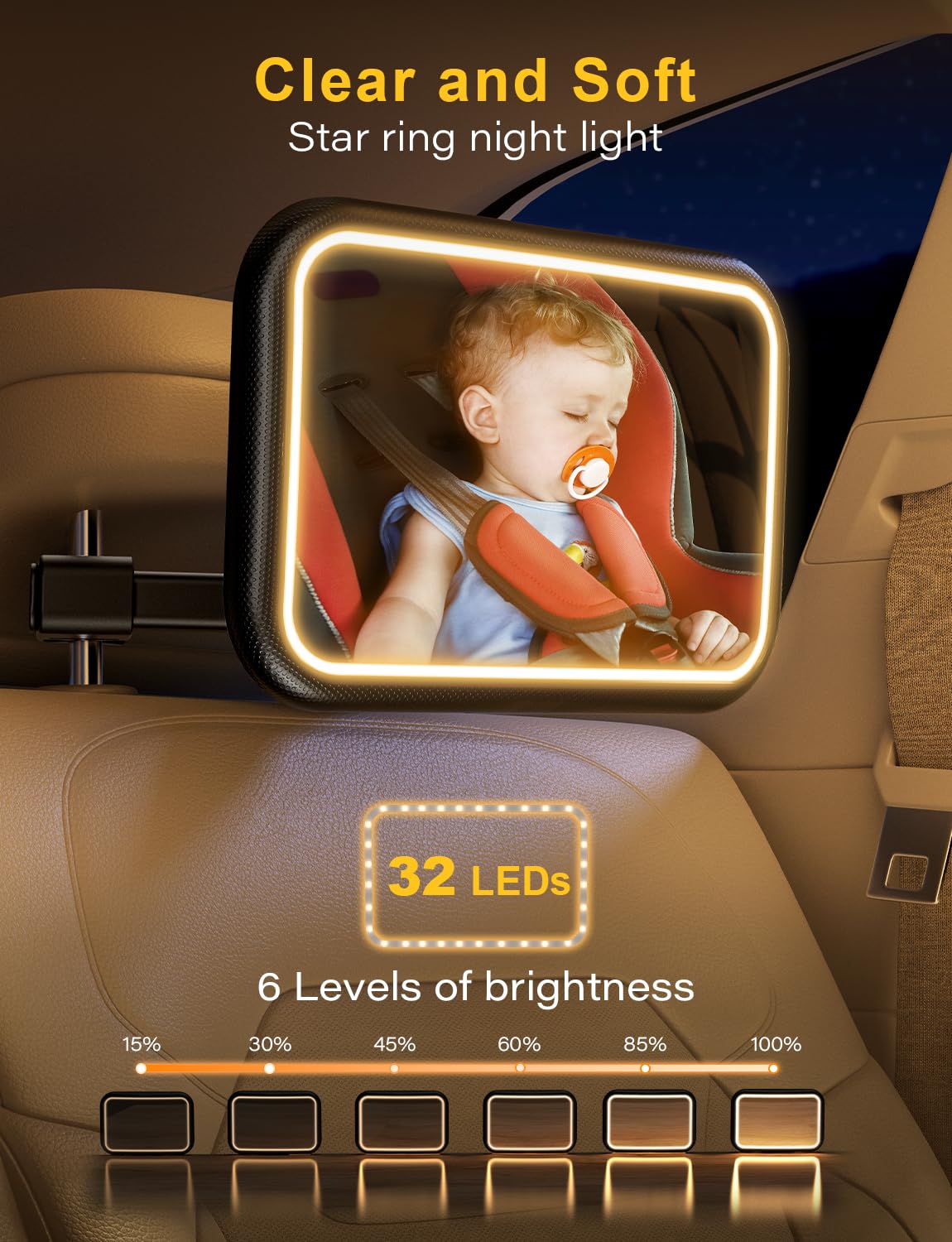 TAZENI Espejo de coche para bebé con luz para bebé, recargable, 2000 mA, espejo de bebé para asiento de coche, gancho trasero, diseño de clip, espejo de asiento de coche para parte trasera del bebé