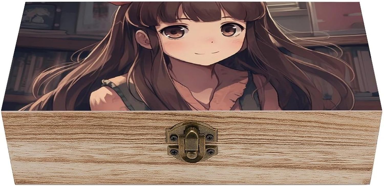 Wooden Storage Box Decorative Keepsake Boxes, Little Woman in Anime