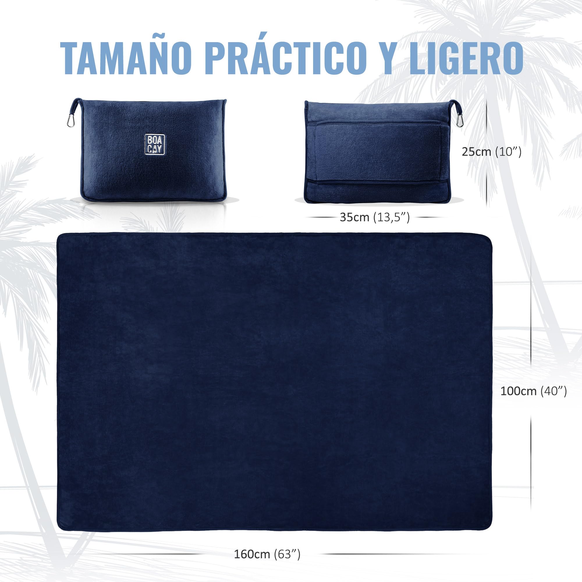 BOACAY Manta de Viaje Suave y Cálida para Avión y Automóvil - Vuelo Largo Esencial para Mujeres, Hombres, Niños - Almohada Compacta con Manga para Equipaje y Clip para Mochila