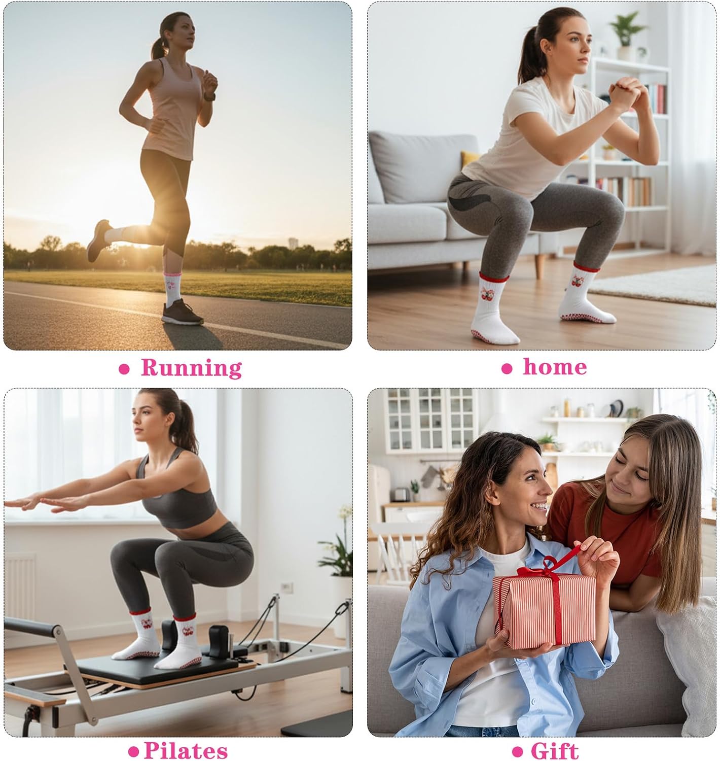 2 Pairs Pilates Socks with Grips for Women, Cotton Non-Slip Yoga Socks Cute Ruffle Grip Sock for Barre Fitness 5-10in - Image 7