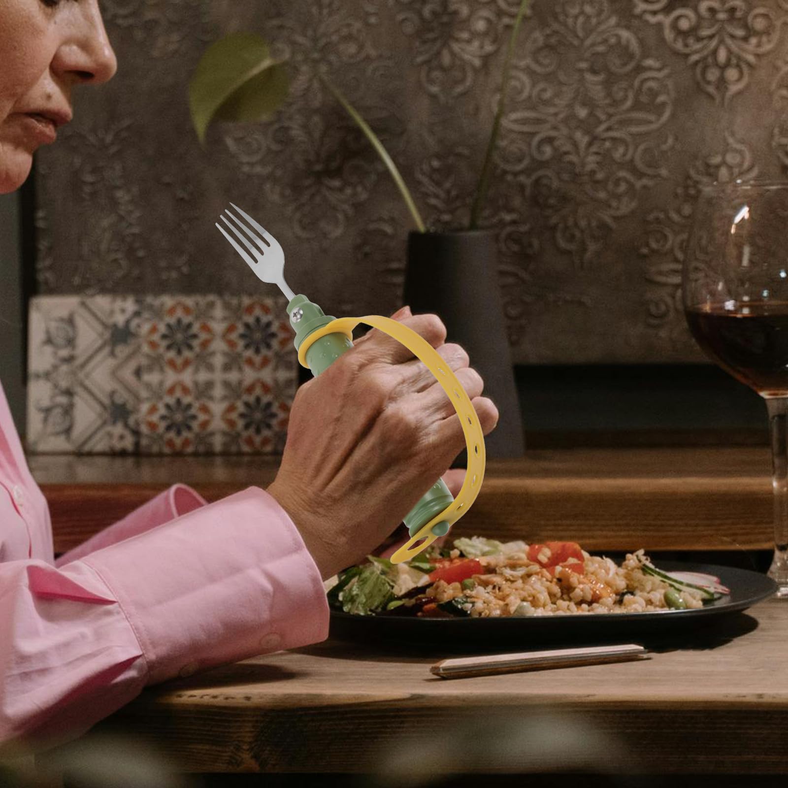 Cubiertos Adaptativos de Acero Inoxidable Mango Ergonómico, Tenedor y Cuchara Ajustables en Ángulo para Personas Mayores y Discapacitadas, Utensilios Antitemblor para Asistencia