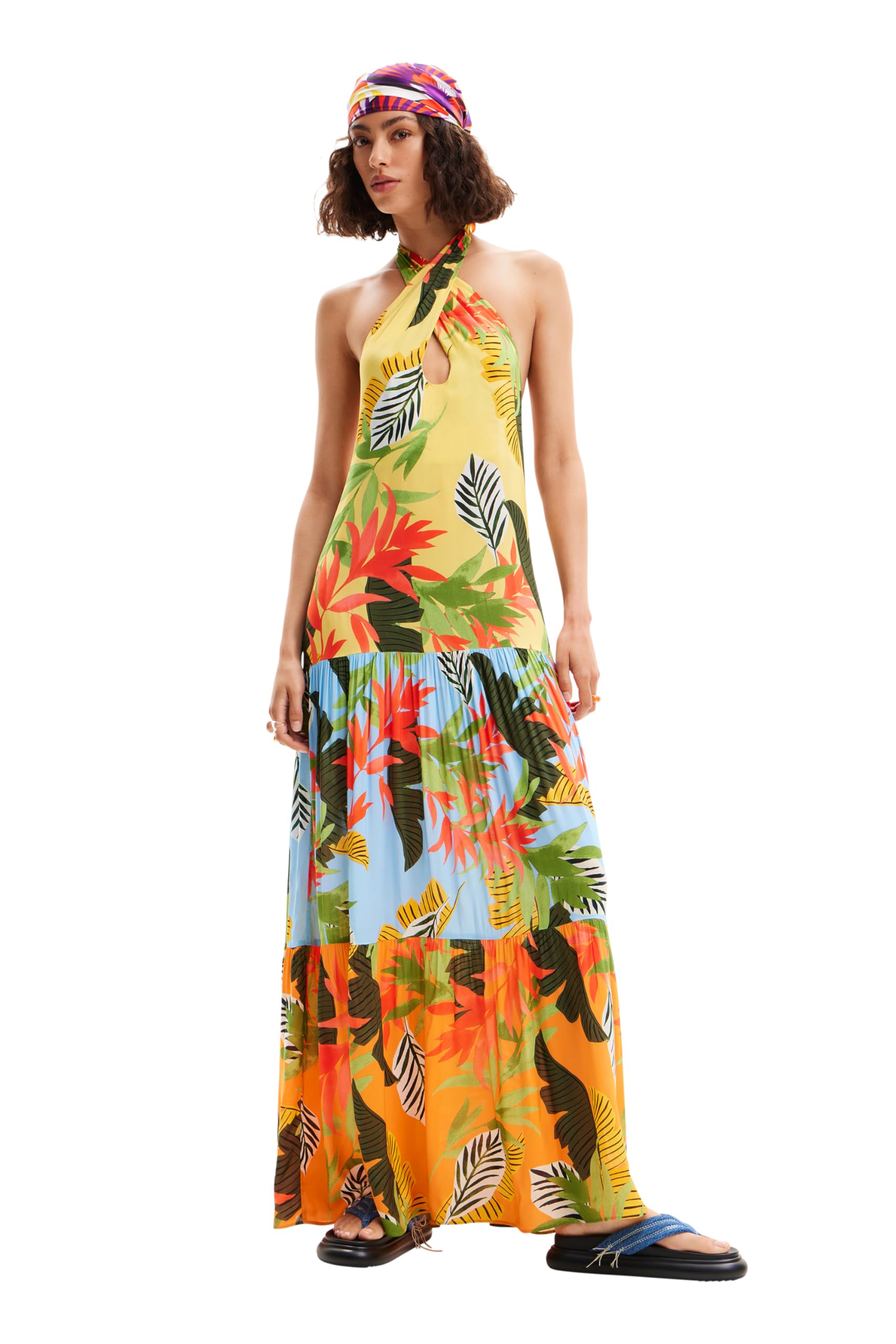 Desigual Women's Vestido Maxi Halter Tropical, Material Finishes, S
