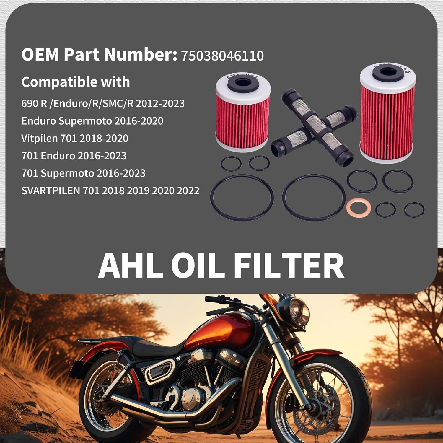 AHL Oil Filter Service Repair Kit 75038046110 Compatible with 690 /R/Enduro/R/SMC/R/ 701 Enduro/Supermoto/Svartpilen/Vitpilen 2016-2023