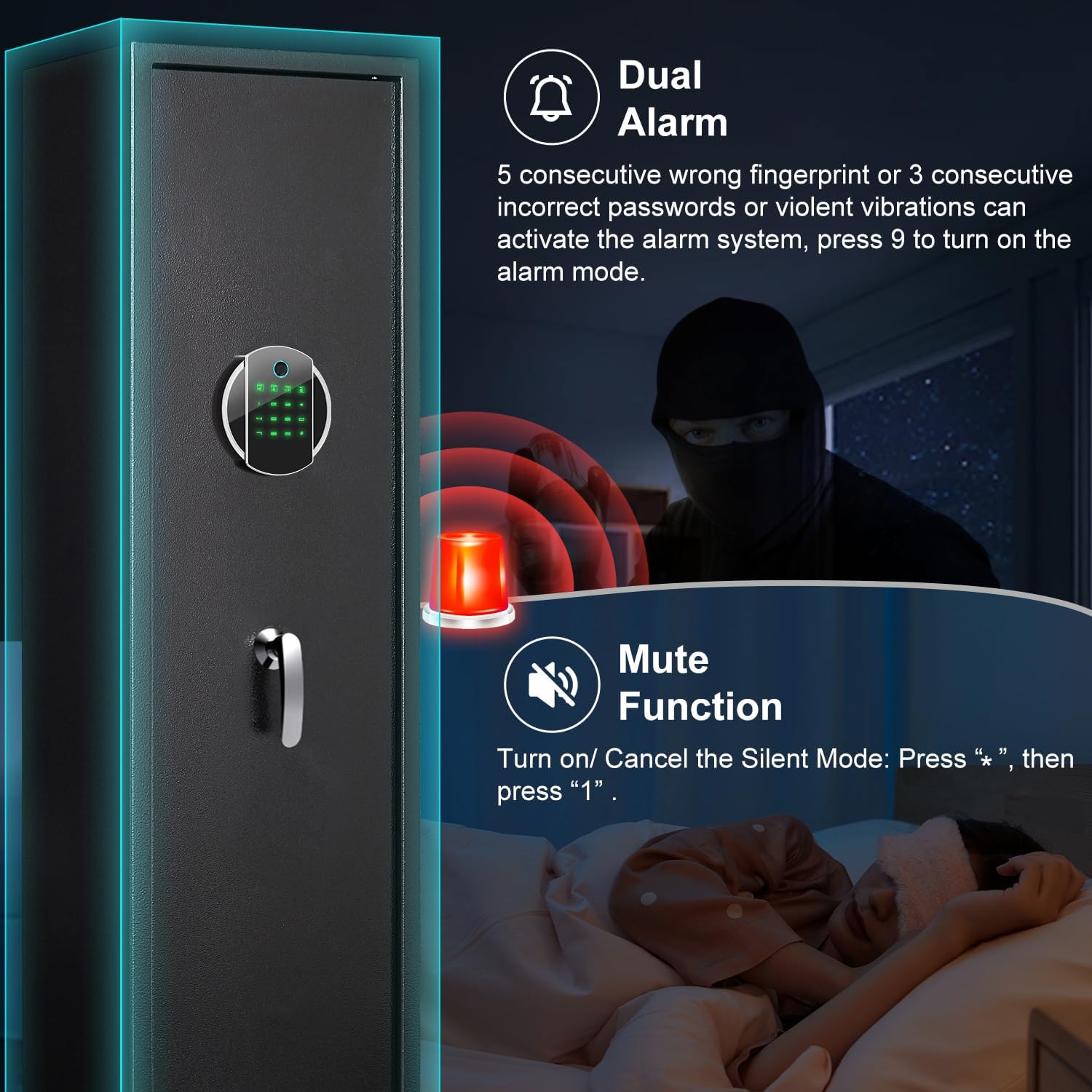 5-6 Rifle Gun Safe, 57" Larger and Deeper Gun Safes for Home Rifle and Pistols, Quick Access Gun Cabinets for Rifles and Shotguns with LED Light & Removable Shelf, 3 Pistol Bag