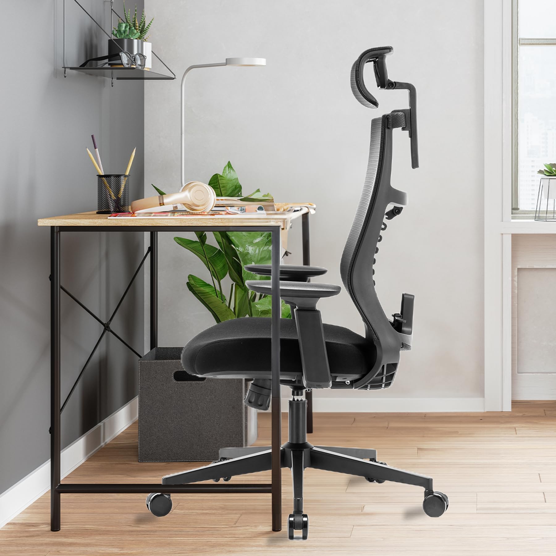 Luckyear Office Chair Ergonomic Desk Chair,Computer Gaming Chair, Tall Executive Task Chair,Adjustable Big Tall Lumbar Support Breathable Mesh Backrest Headrest Chair,Black