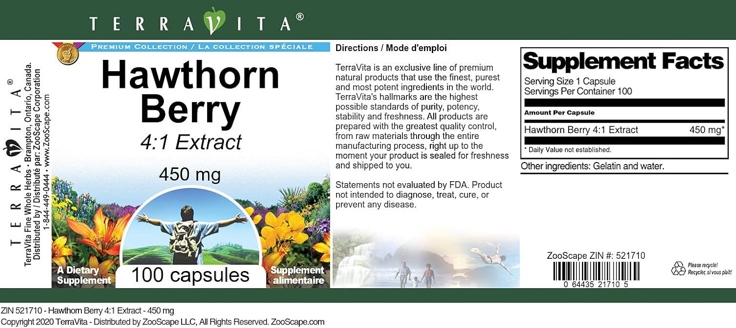 Hawthorn Berry 4:1 Extract - 450 mg (100 Capsules, ZIN: 521710) - 3 Pack