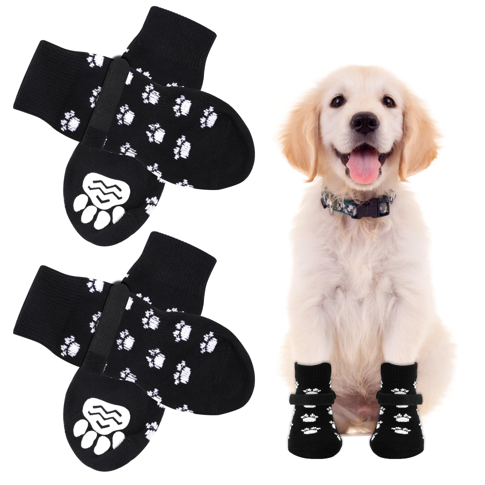AUAUY Chaussettes Anti-Dérapantes Chien Chat, Chaussette Chien, Protège Les Pattes de l’Animal et Les Sols Intérieurs, avec Bandes De Fixation Réglables, pour Les Petits ou Moyen Chiens et Chats - S