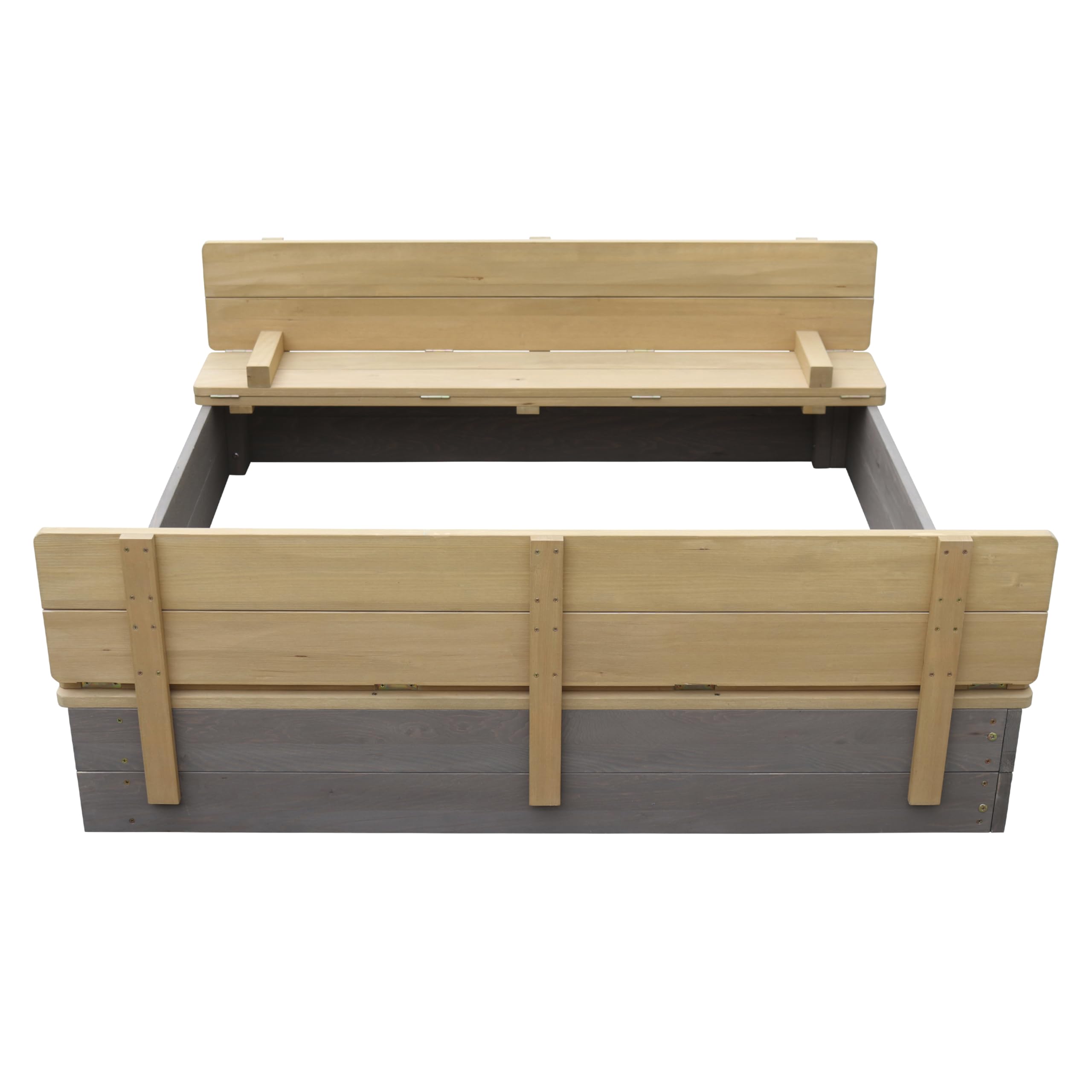 AXI Sandkasten Ella aus Holz mit Deckel XL | Sand Kasten mit Sitzbank & Abdeckung für Kinder in Grau & Braun | 120 x 120 cm