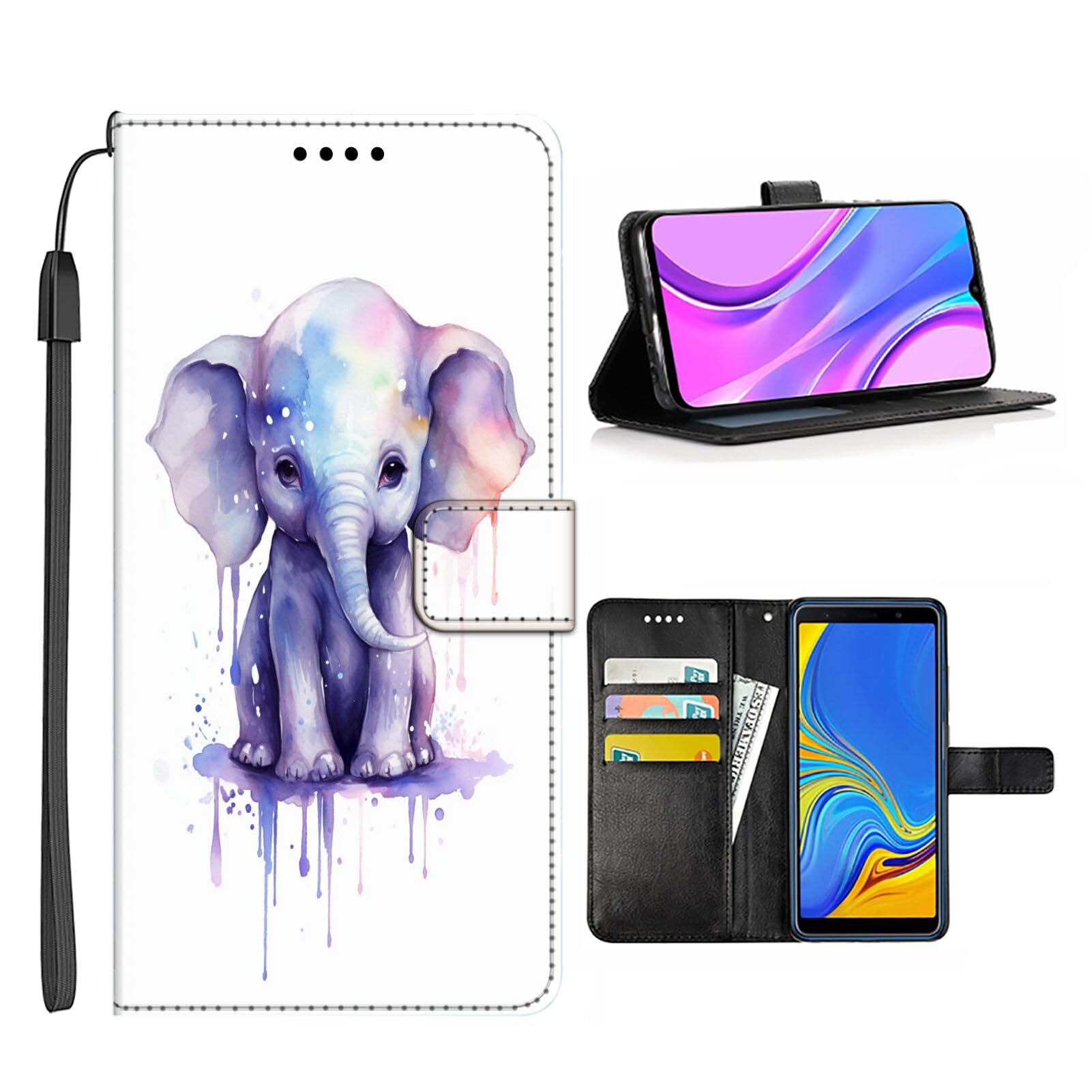 Wallet Case for Google Pixel 3a XL with Elephant-aa97 Pattern PU Leather Flip Folio ID&Credit Cards Pocket Lanyard Multicolor
