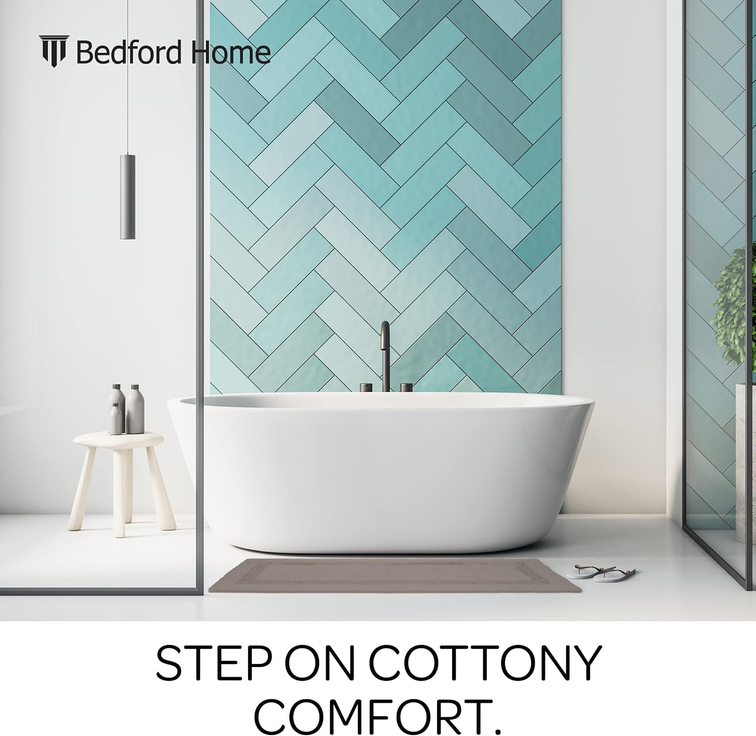 Bedford Home Reversible Long Bath Mat - 60x24-Inch Plush Cotton Bathroom Runner - Machine Washable Bath Mats for Bathroom, Kitchen, or Laundry Room (Taupe)