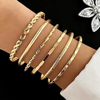 Juego de 6 pulseras de capas doradas para mujer, delicadas pulseras finas, cadena minimalista, accesorios para el día a día (paquete de 1)