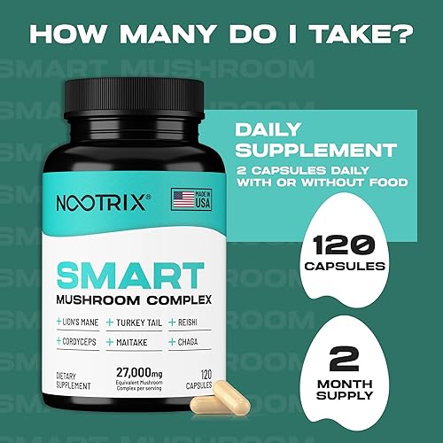Miniatura 5 de Nootrix Suplemento complejo de hongos inteligentes  Apoya la memoria, el enfoque mental, la salud cognitiva y la energía  27,000 mg de hongos