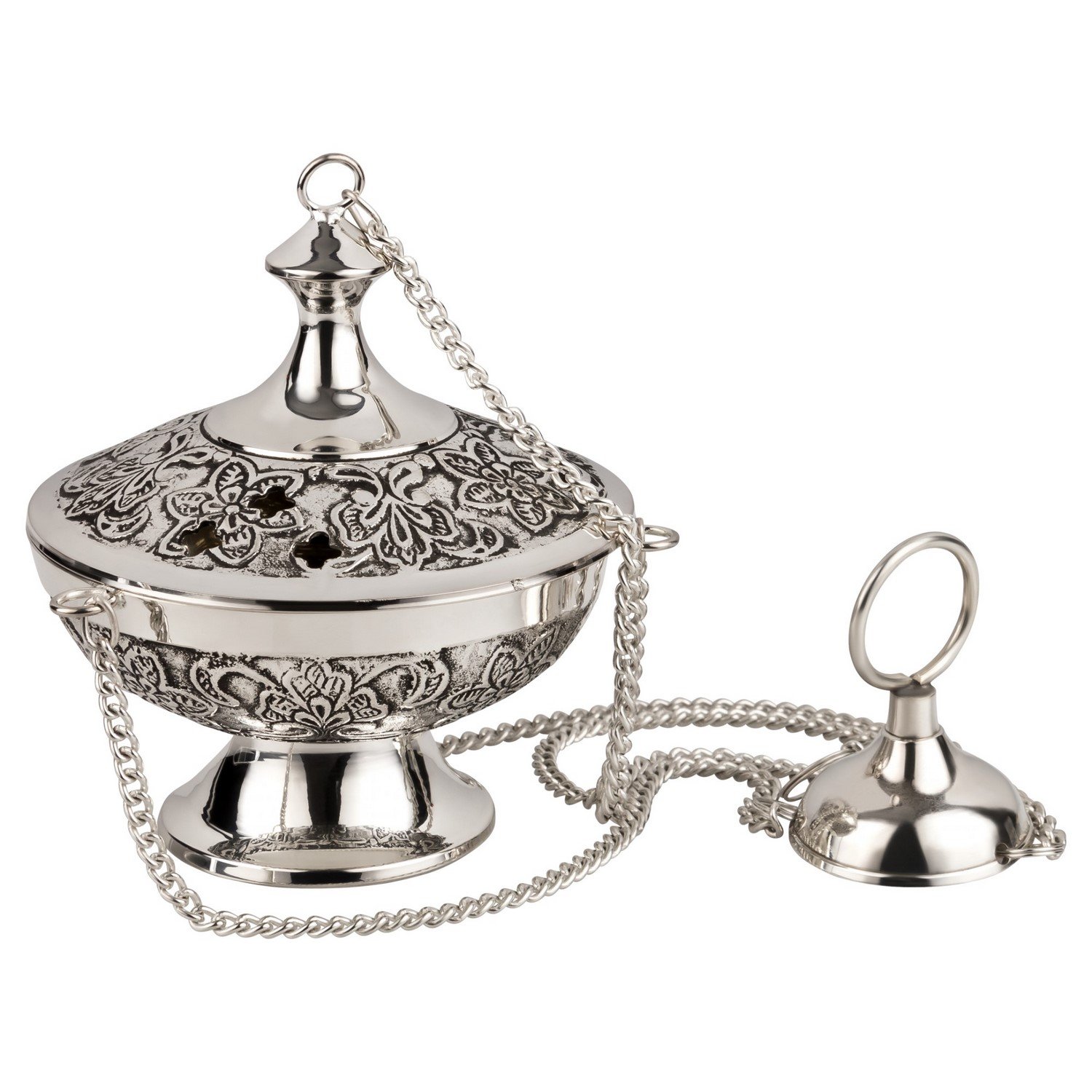 MaMeMi Set Incenso Vaticano con Bruciatore in Ottone Placcato Argento – Altezza 10 cm | Include Incenso e Carbone | Handmade India