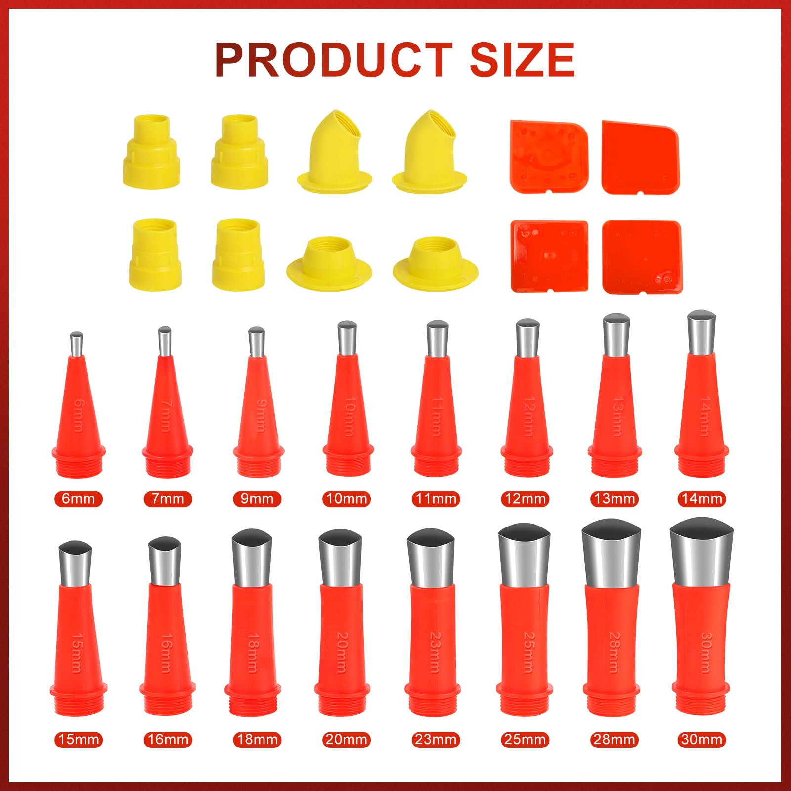 Kit Beccuccio Silicone, Beccucci Acciaio Inossidabile per Cartuccia, Pistole Silicone Attrezzi Calafataggio Ugello (16 Ugelli, 8 Basi, 4 Raschiatori)