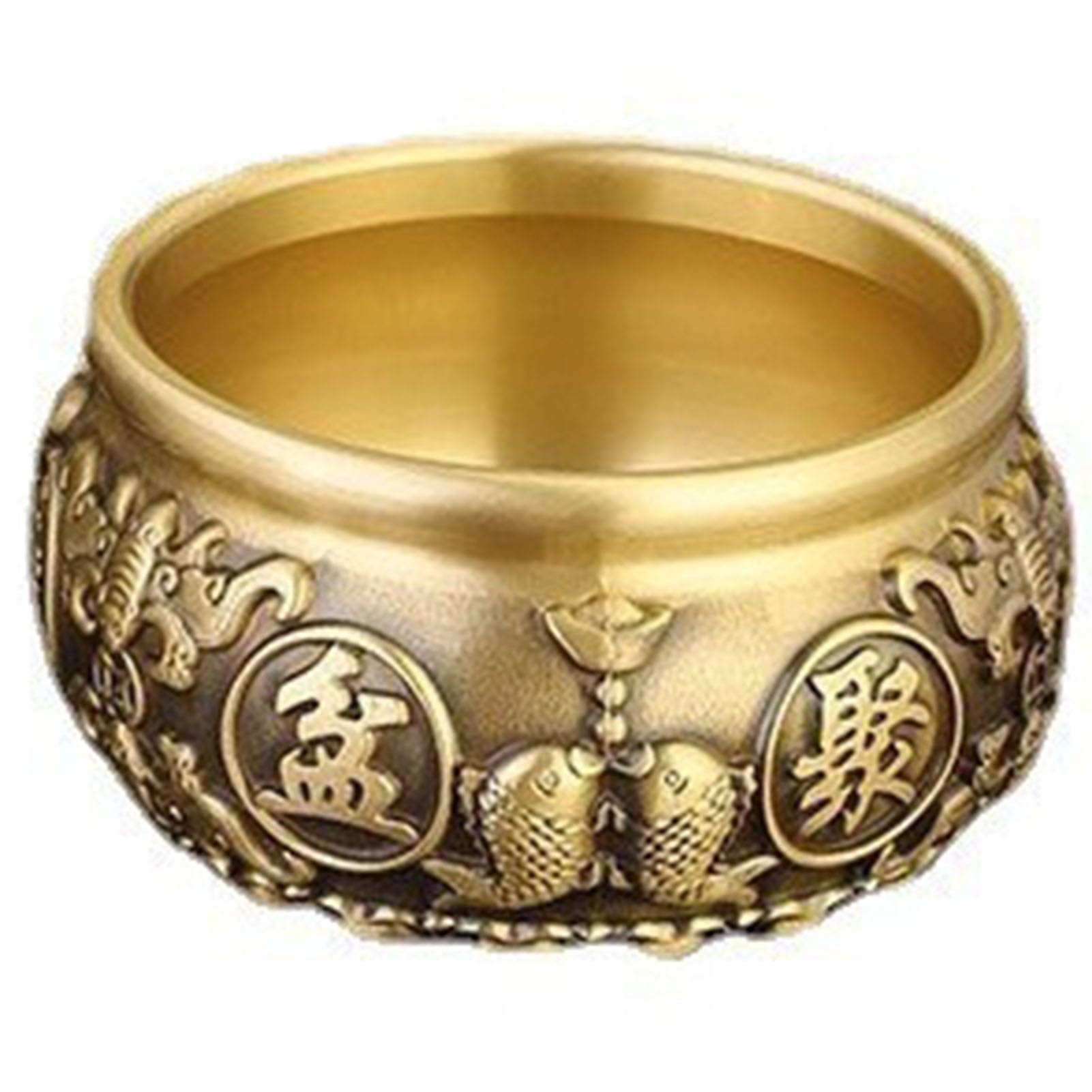 Vintage złota mosiężna miska na skarby-symbol bogactwa Feng Shui, ręcznie wykonany metalowy wystrój na biurko w domu ołtarz, centralny element obfitości i szczęścia,19CM