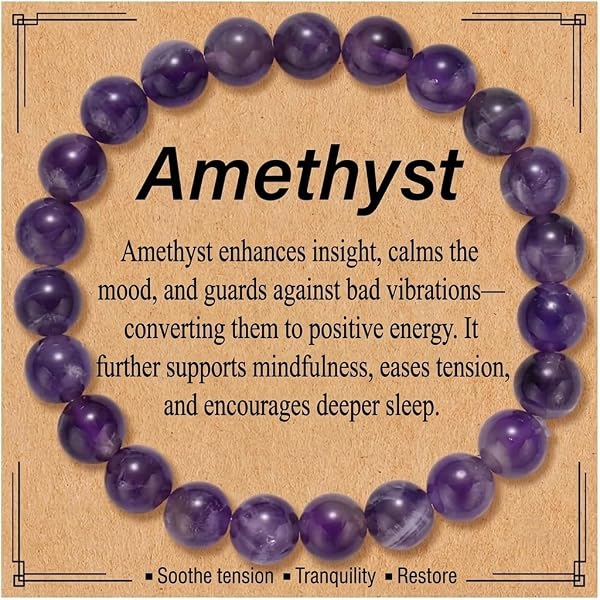 Amethyst Crystal Bracelet, Handcrafted Purple Gemstone Jewelry, Unisex…