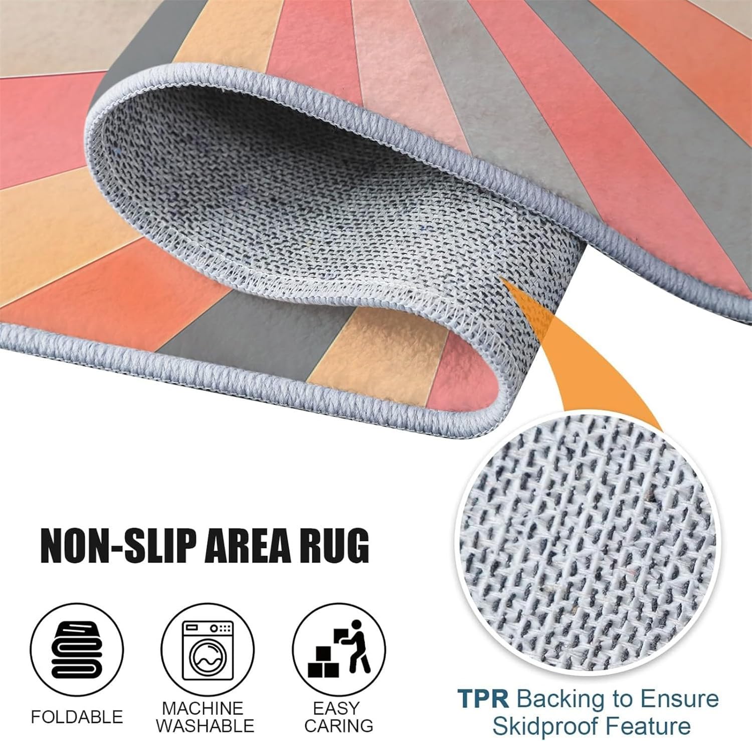Washable Non-Shed Rugs 4 x 6 ft, Abstract Style Throw Rugs for Bedroom Non Slip, Soft Colorful Light Geometric Lines Bathroom Mat, Entryway Rug Indoor Floor Chair Carpet for Living Room Coffee Table
