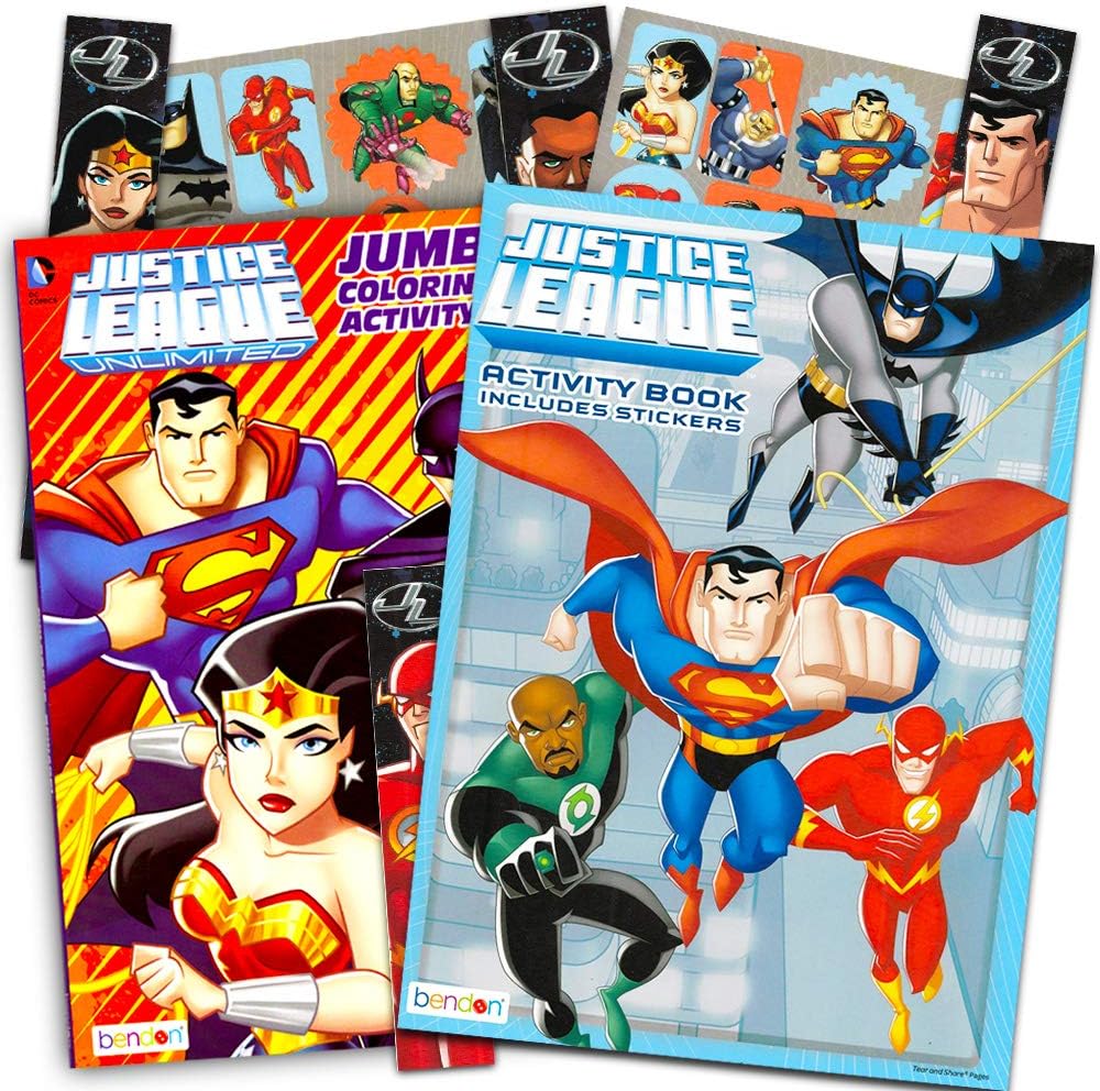 DC Comics® Justice League Coloring and Activity Book Bundle with 2 Books Featuring Batman, Superman, Wonder Woman, Green Lantern, The Flash, Aquaman, and Cyborg
