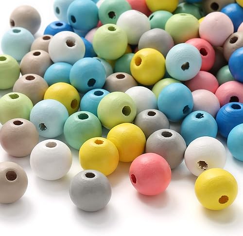 Miniatura 7 de Cuentas de madera mixtas de colores surtidos, cuentas redondas de madera con agujero pintado para manualidades, fabricación de joyas (sombra -81012)
