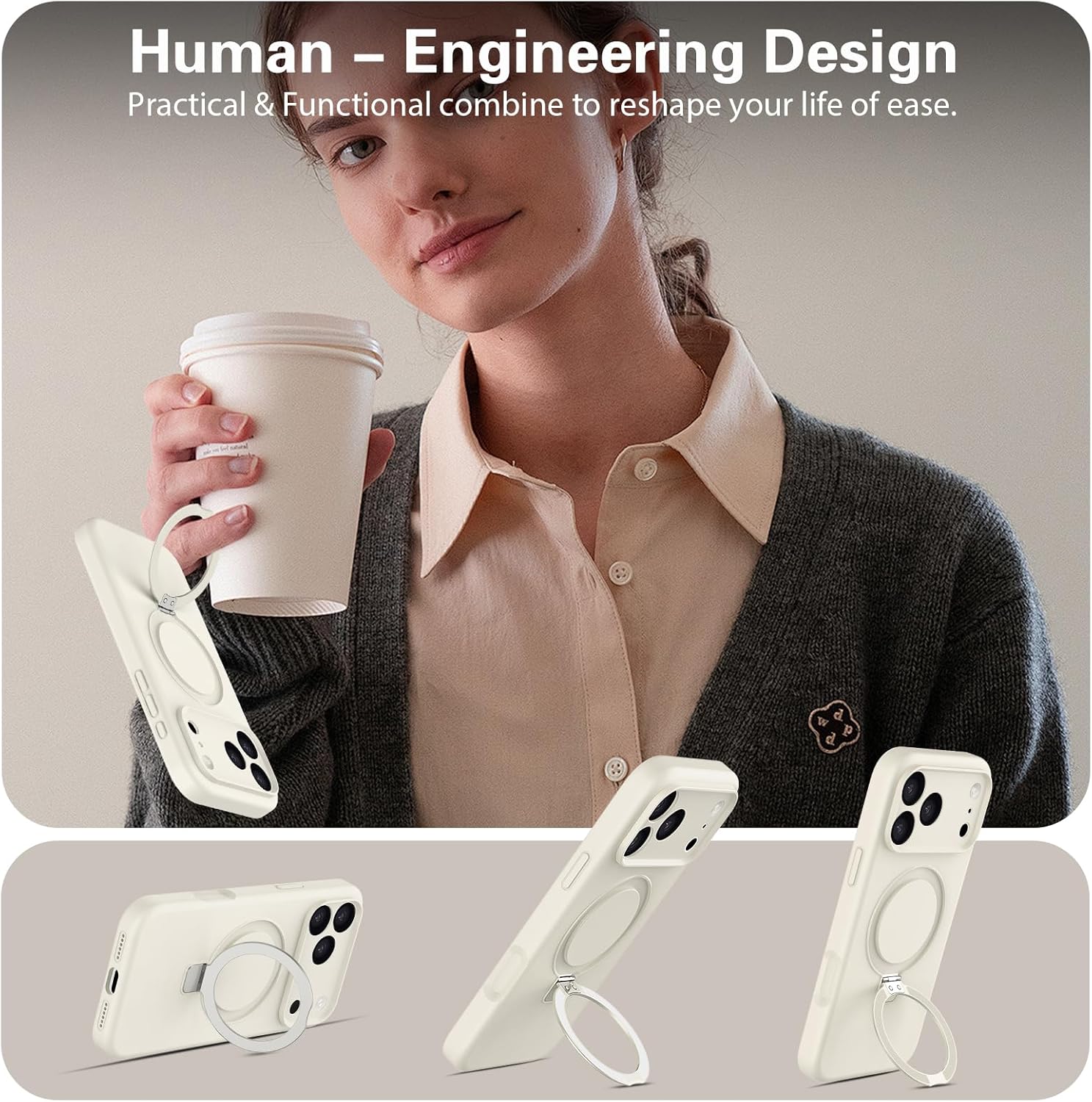 IYH Magnetic Case for iPhone 17 Pro 6.3" with Invisible Stand [16FT Military Protection] Liquid Silicone Cover, White