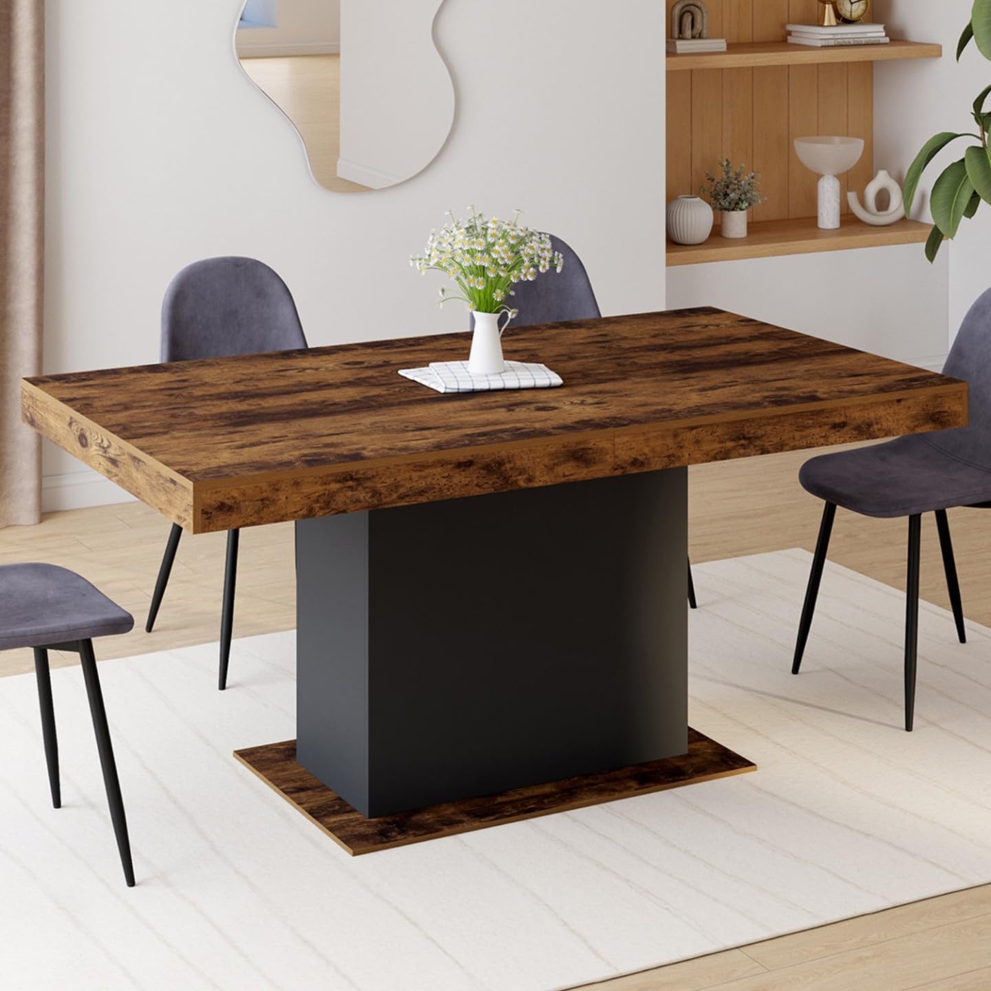 IDMarket - Mesa de comedor rectangular extensible EDEN 6-10 personas Madera efecto antiguo y negro 160-200 cm
