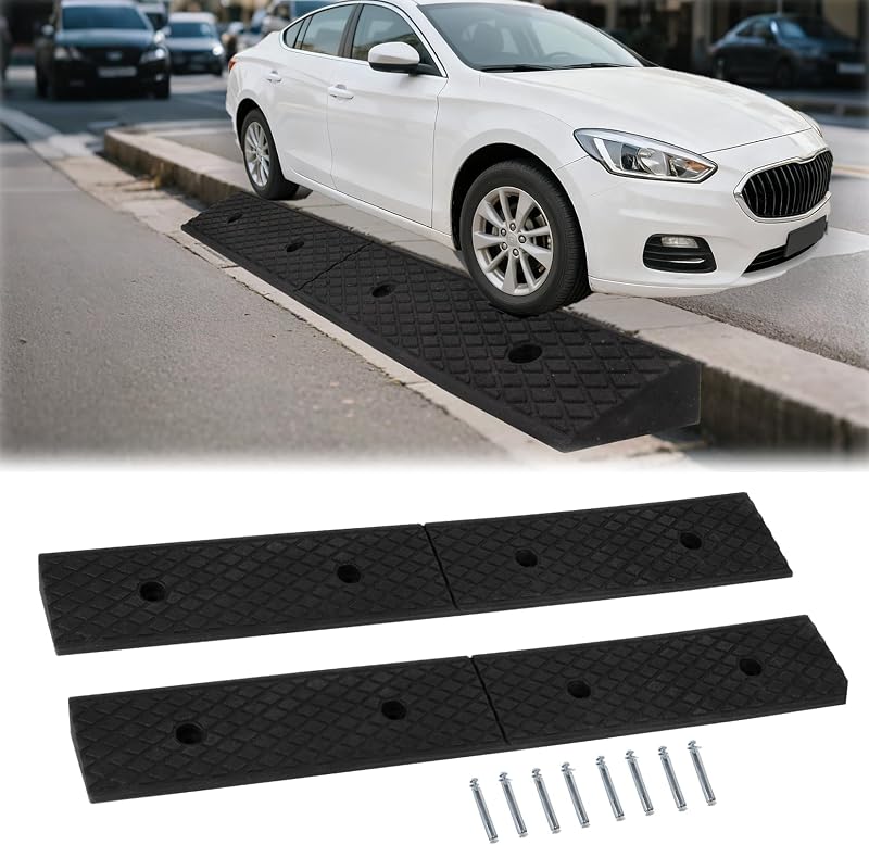 PLSER 2" Curb Ramps for Driveway, 4410 LBS/2T Capacity Vehicle Ramps | Low Rubber Curb Driveway Ramp for Motorcycle Car Bike Lawn Mowers Mobile,2PCS