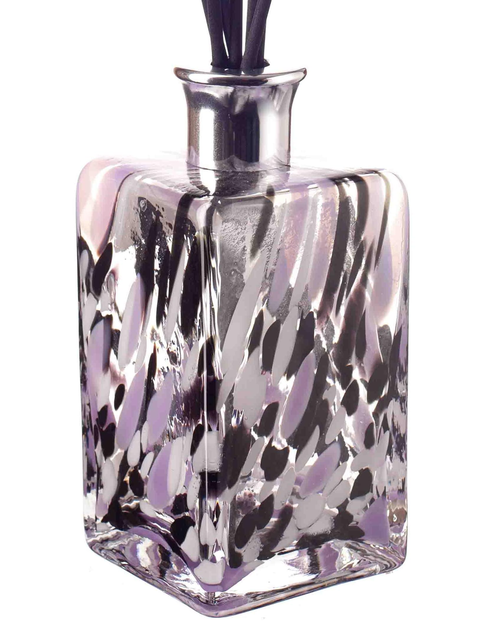 Mouth Blown Glass Reed Diffuser, Rectangle Shape, Large, 16cm Height x 7.5cm Width Clear, Purple, Black & White