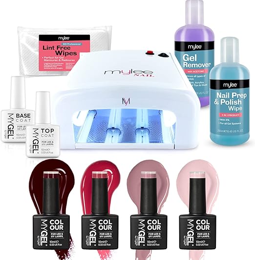 Nail Gel Polish Kit 4 MYGEL Colours Top Base Coat UV Lamp Starter Kit