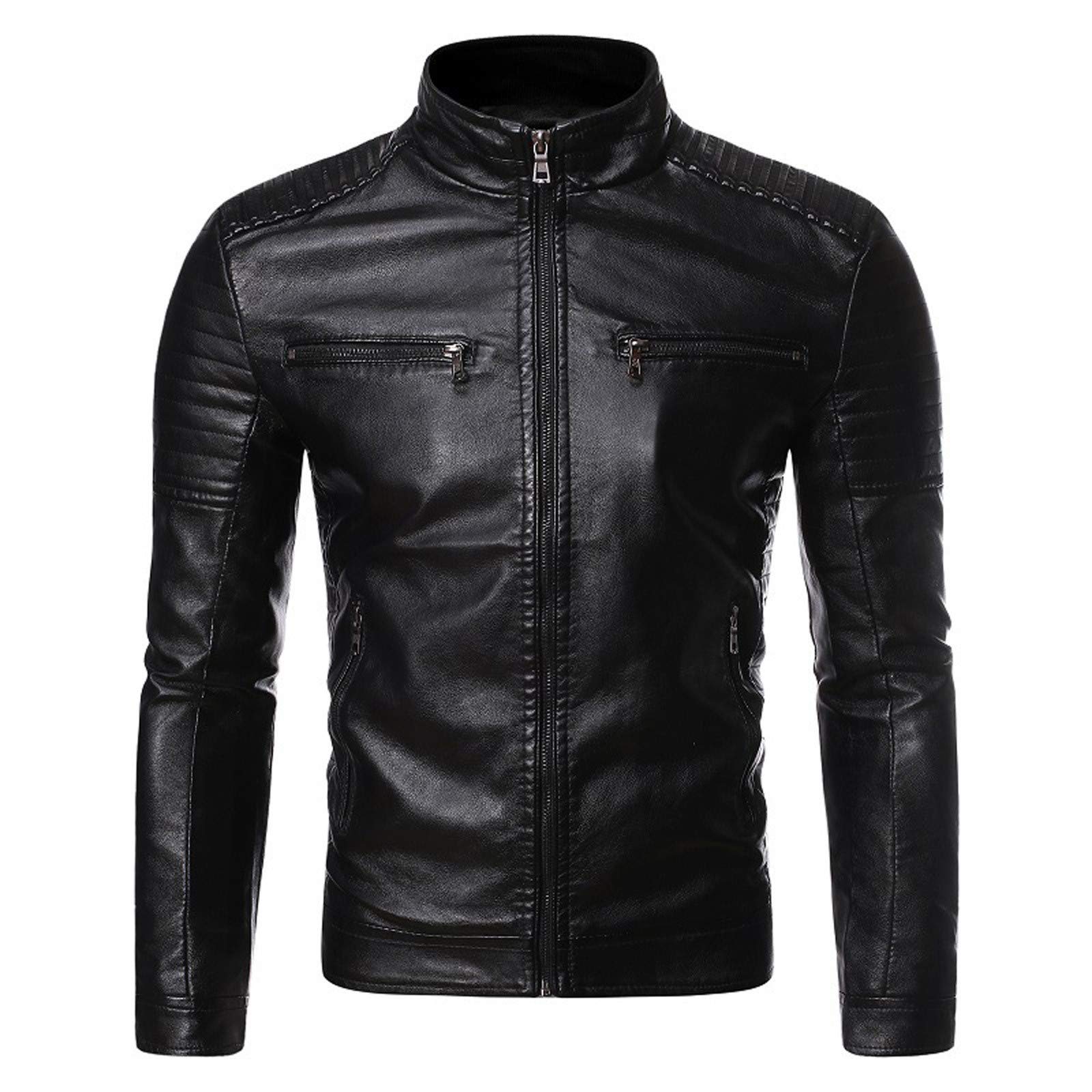 NUSGEAR 2022 Hombres Chaqueta de Cuero,Invierno Otoño Moda Chaqueta de béisbol Abrigo de Pieles Coincidencia solapa Cuello alto Chaqueta Impermeable a Prueba de Viento PU Ropa de moto