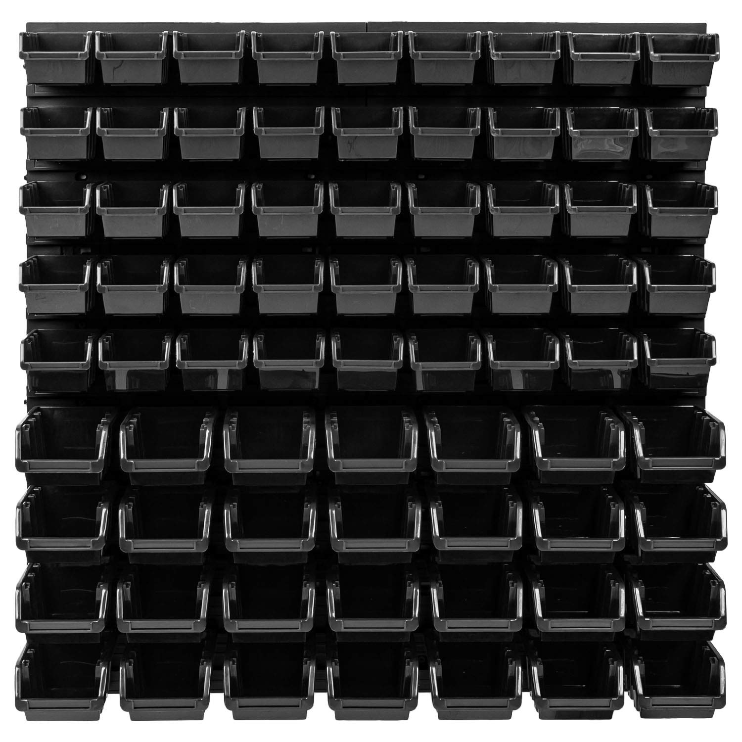PAFEN Lagersystem Stapelboxen Wandregal - 772 x 780 mm – 73 Stück Boxen Werkstatt Schüttenregal Werkzeuglochwand (Schwarz)