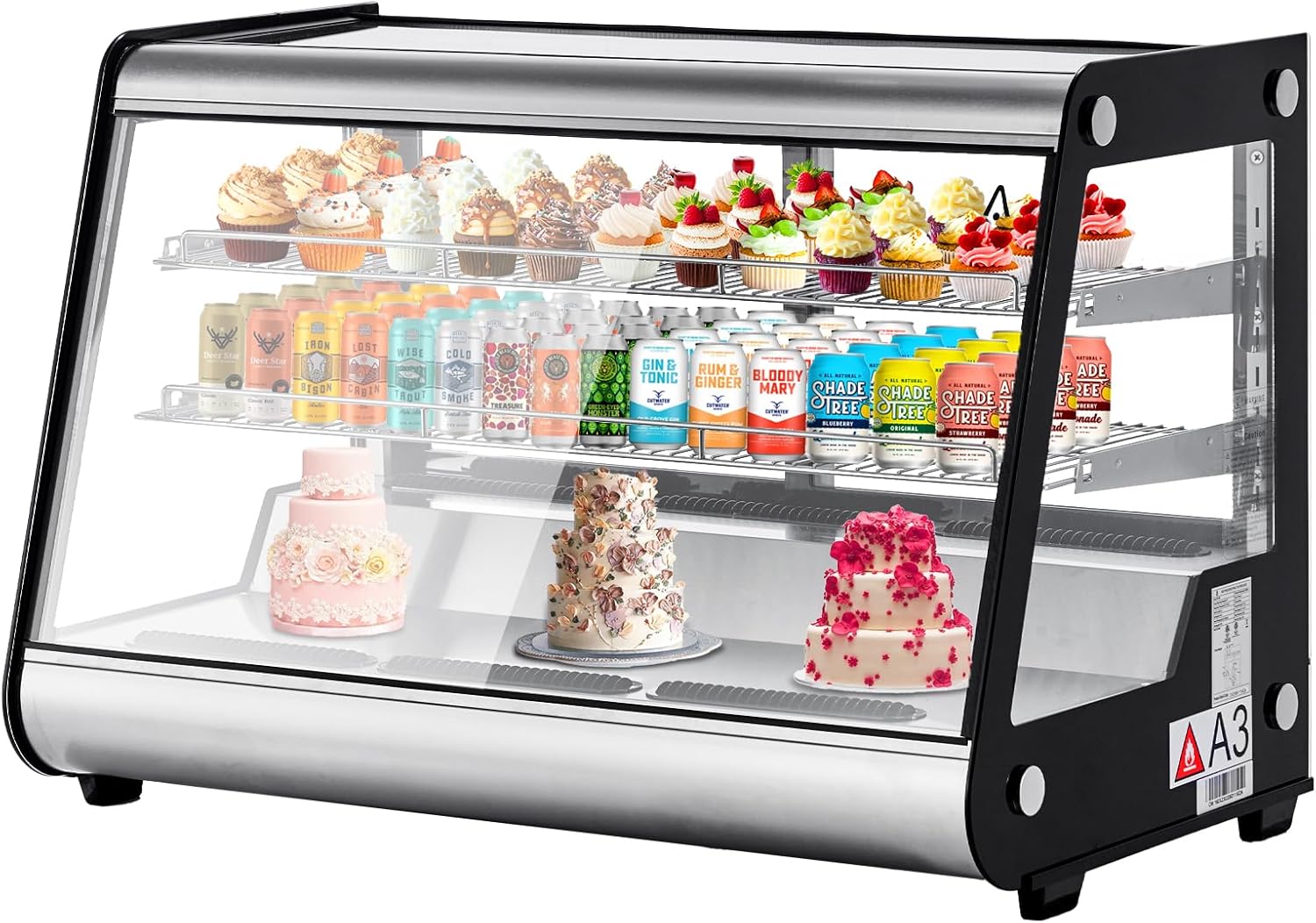 PrecisionAuto Commercial Countertop Refrigerated Bakery Display Case - 183L Capacity - Double-Layer Tempered Glass, LED Lighting, Auto Defrost, Sliding Door - Perfect for Pastries, Desserts, Beverages