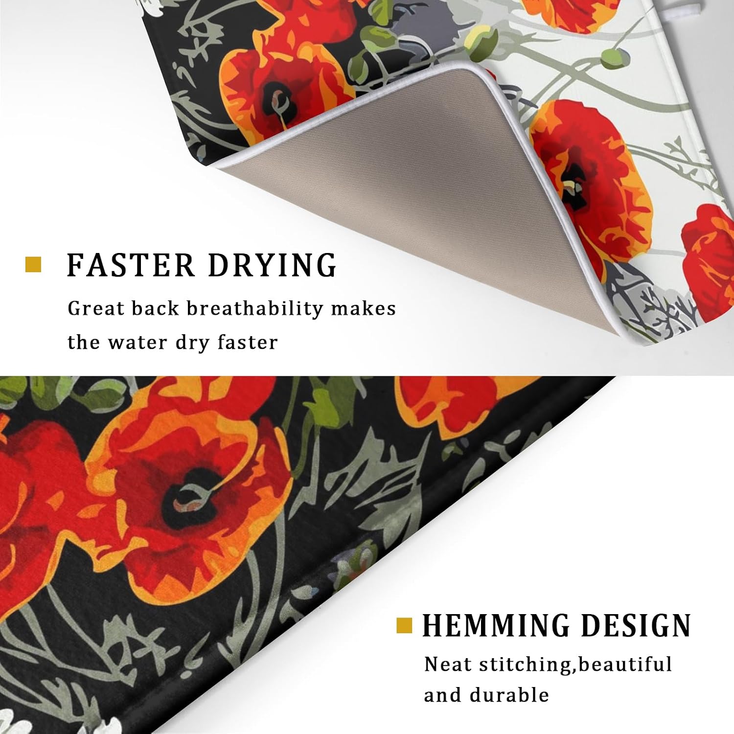 Giwawa Poppy Dish Drying Mat 18x24 inch for Kitchen Vintage Red Orange Floral Dish Drying Pad Oil Painting Flower Dish Drainer Mats Absorbent Microfiber Protector for Countertop Coffee Bar image 3
