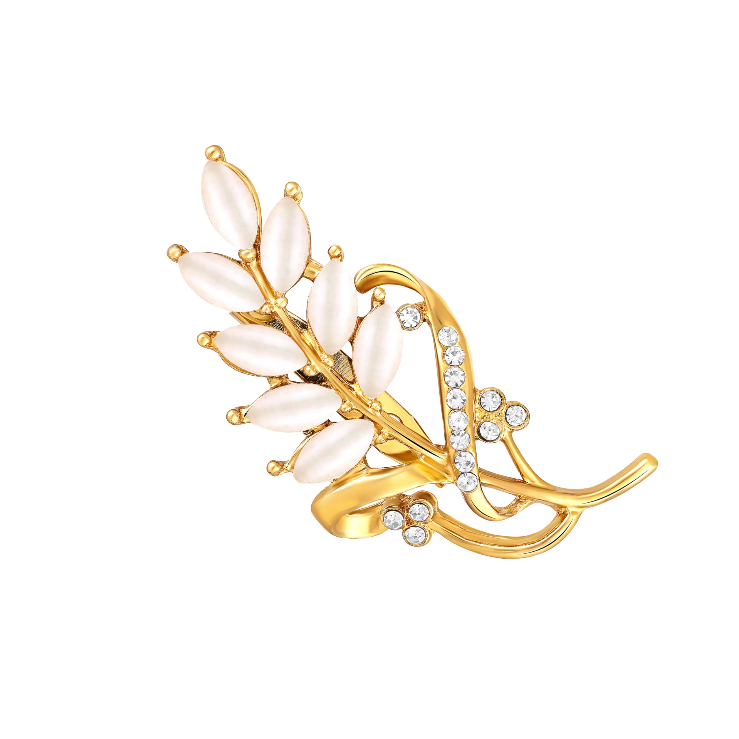 White Crystals Studded Branch Wedding Brooch/Saree Pin with Gold Plaing for Women (BP1101227GWhi)-image-25