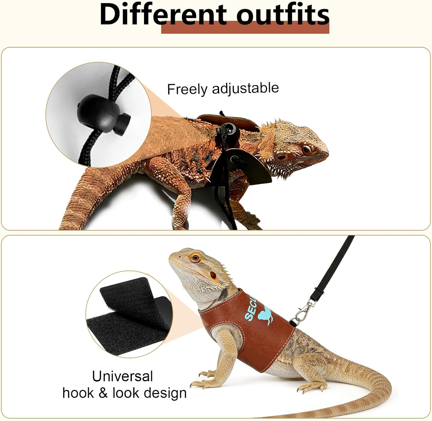 Bearded Dragon Carrier Backpack with Two Security Printing Harness with Leash Sets, Reptile Lizard Travel Bag to Carry and Transport Small Animal Kitten Bunny Guinea Pig to Vet(Brown, PU Leather)