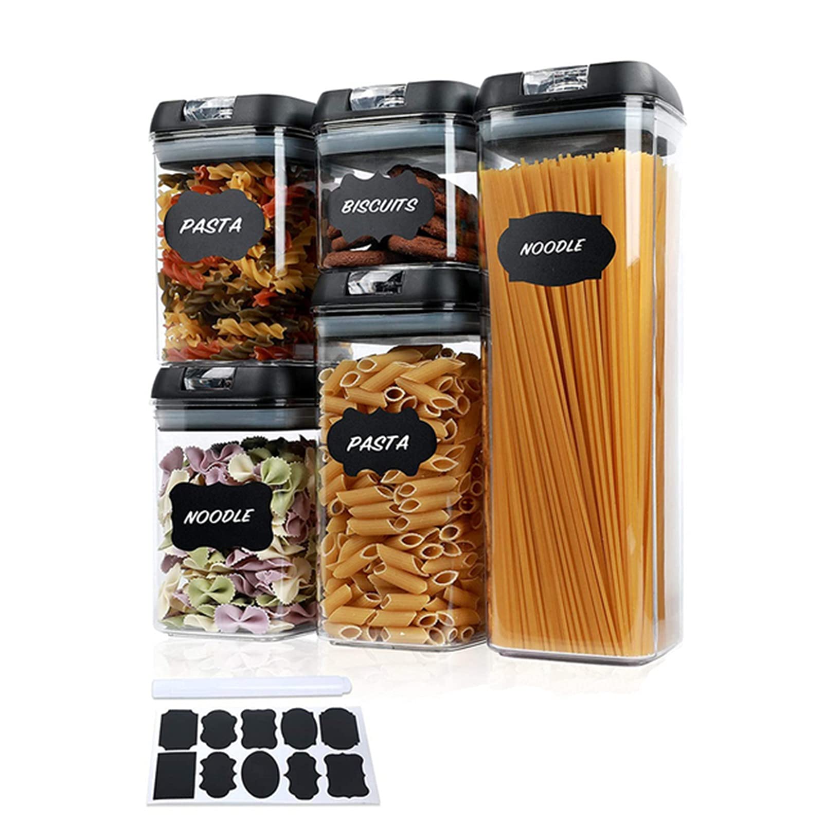 Contenitori per Alimenti Contenitori di stoccaggio degli alimenti in frigorifero con organizzatore di barattoli for coperchio per Forniture di Cereali Con(Schwarz,5 Pcs)