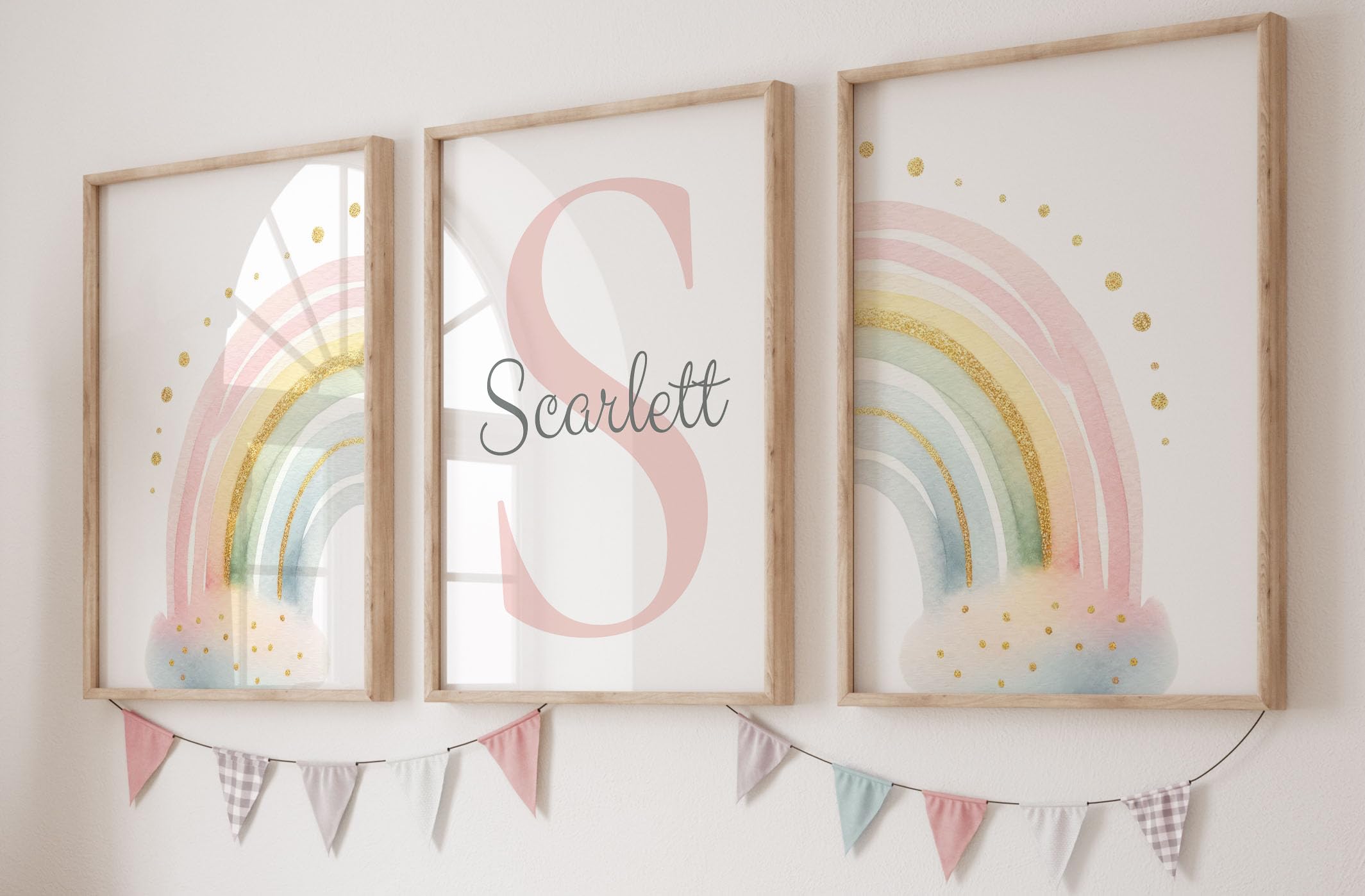 Eviepops Prints Personalised Rainbow Set of 3 Unframed Poster Prints, Personalise Name, Rainbow Theme Room Decor, Girls Bedroom Nursery Decor, Girls Bedroom Prints (A5)