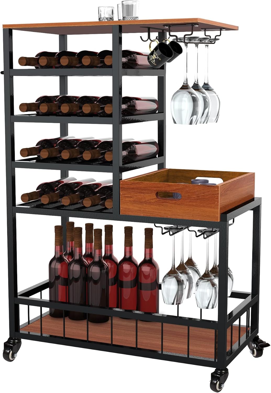 tonchean Bar Cart with Storage, Home Bar Serving Cart