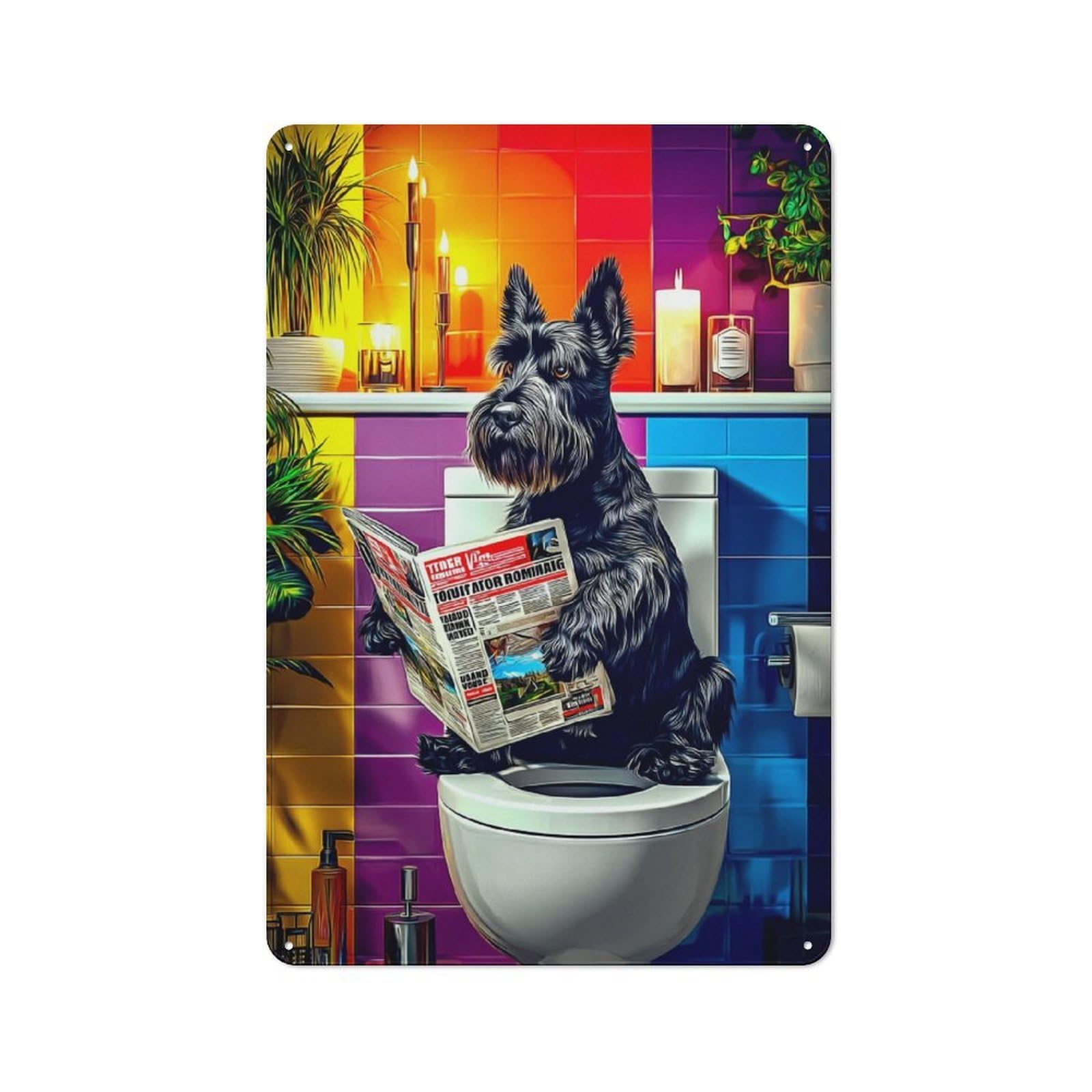 Junmoney Dog Reading Newspaper On Toilet -11 Modern Vintage Metal Desk Wall Sign 30X20cm, Office Wall Decor For Office, Study, Studio Or Hallway